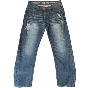 Ring of Fire Men Slim Straight Jeans size 34 x 32 Blue Mid Rise Frayed
